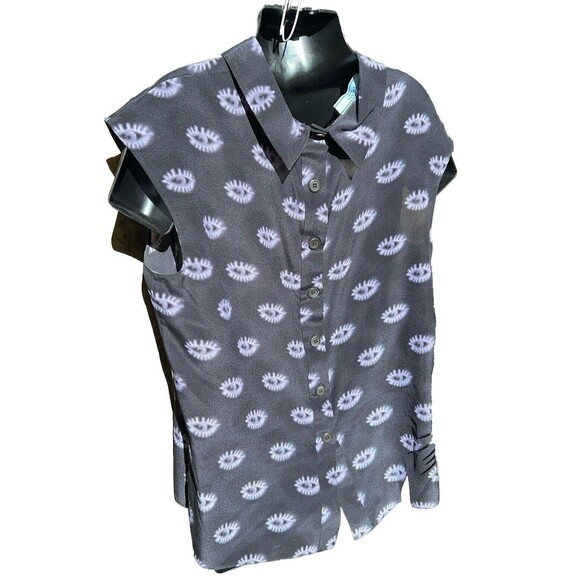 Prada Milano Top Eye Print Purple Black Sleeveless Collar Button Up Back Silk 6 - Picture 2 of 10